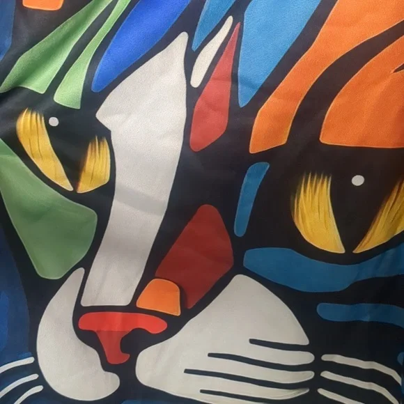 Trendy Abstract Cat Print Hooded Long Sleeve Zip Front Faux Fur Lined Jacket SzL - Picture 12 of 13